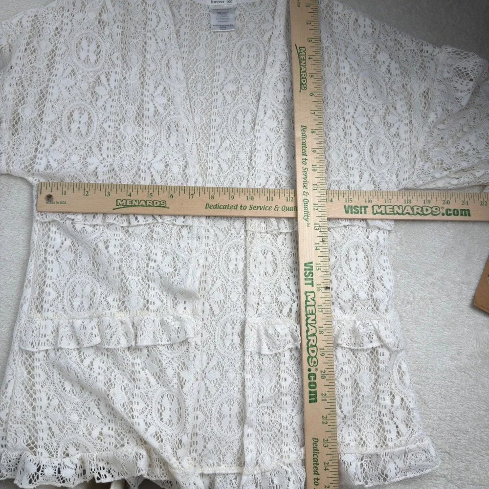 Forever Me White Crochet Lace Ruffle Cardigan Kimono Boho Cottagecore Size M NWT